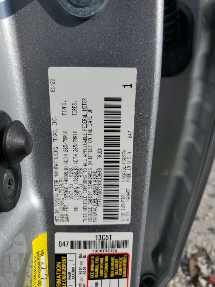 2022 TOYOTA TUNDRA CREWMAX SR VIN:5TFLA5DB5NX010640