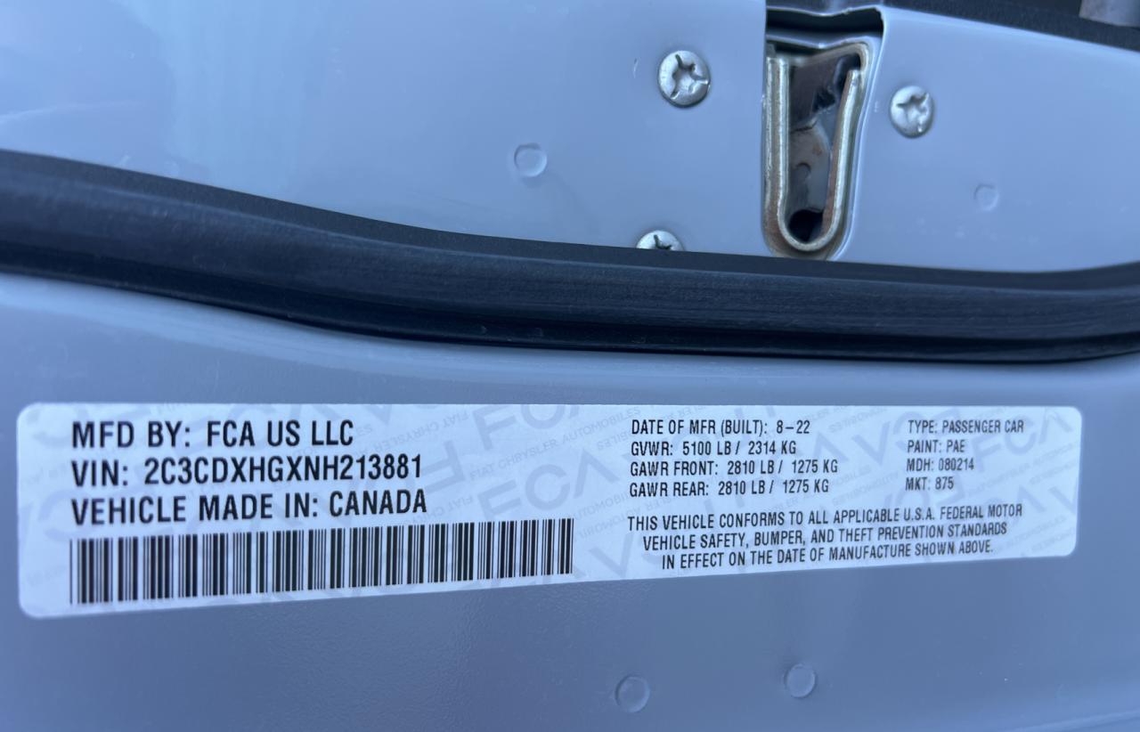 2022 DODGE CHARGER GT VIN:2C3CDXHGXNH213881