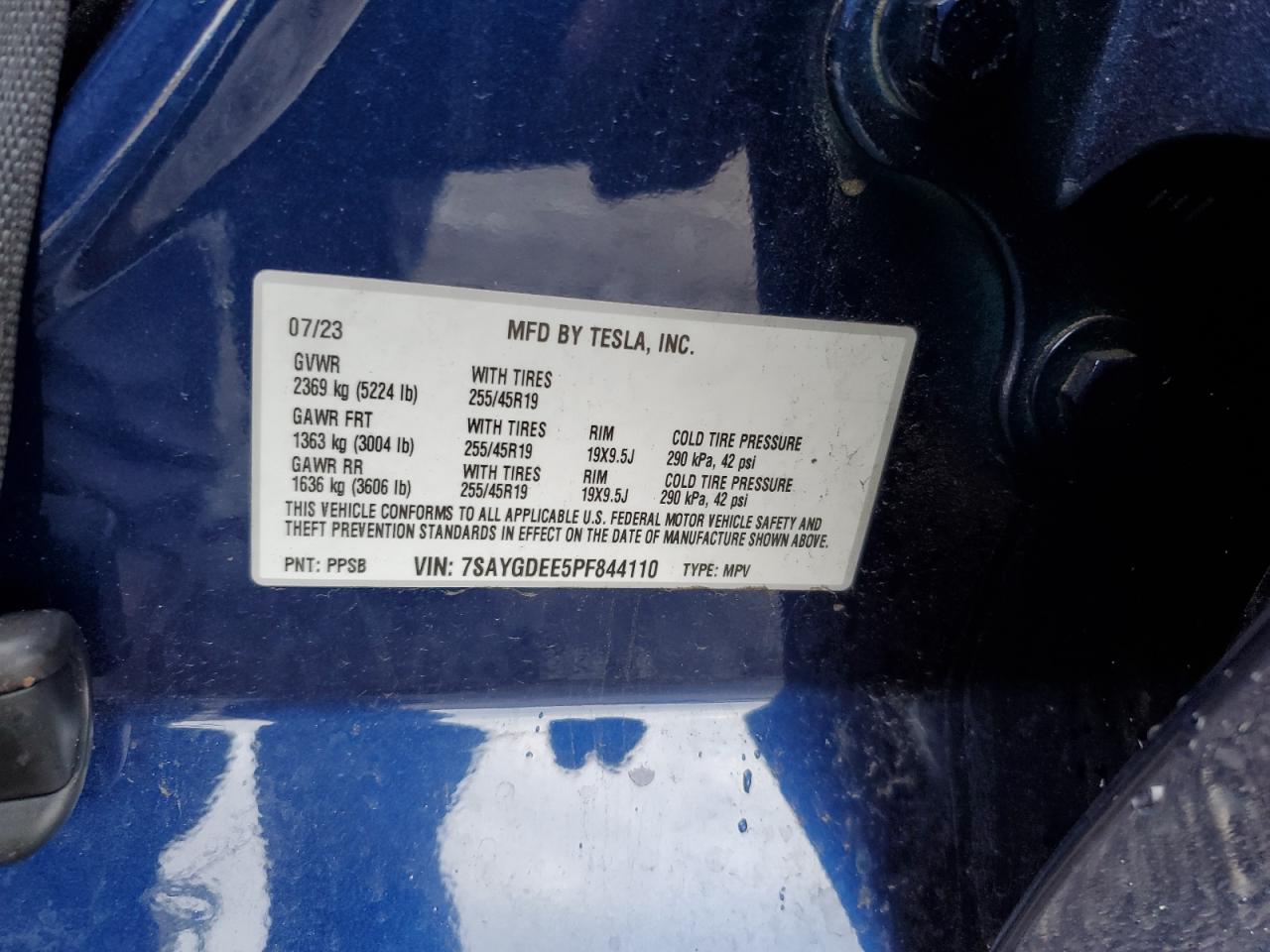 2023 TESLA MODEL Y  VIN:7SAYGDEE5PF844110
