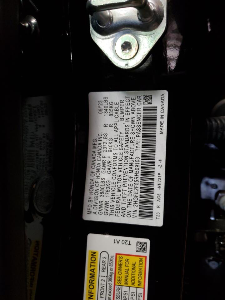 2024 HONDA CIVIC SPORT VIN:2HGFE2F55RH509103