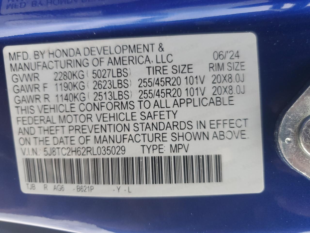 2024 ACURA RDX A-SPEC VIN:JTDKN3DU8B0260156