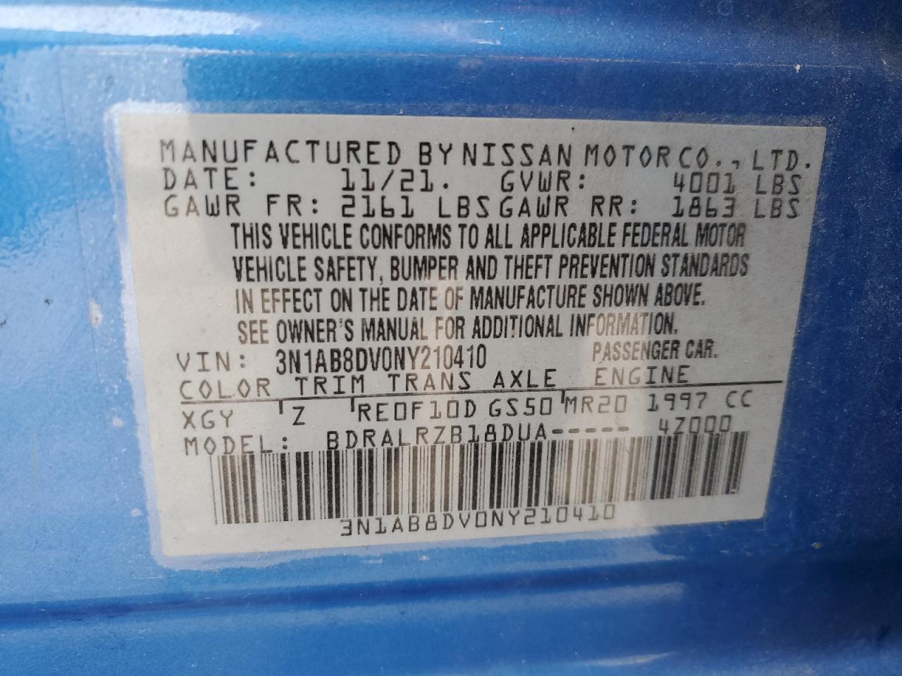 2022 NISSAN SENTRA SR VIN:3N1AB8DV0NY210410