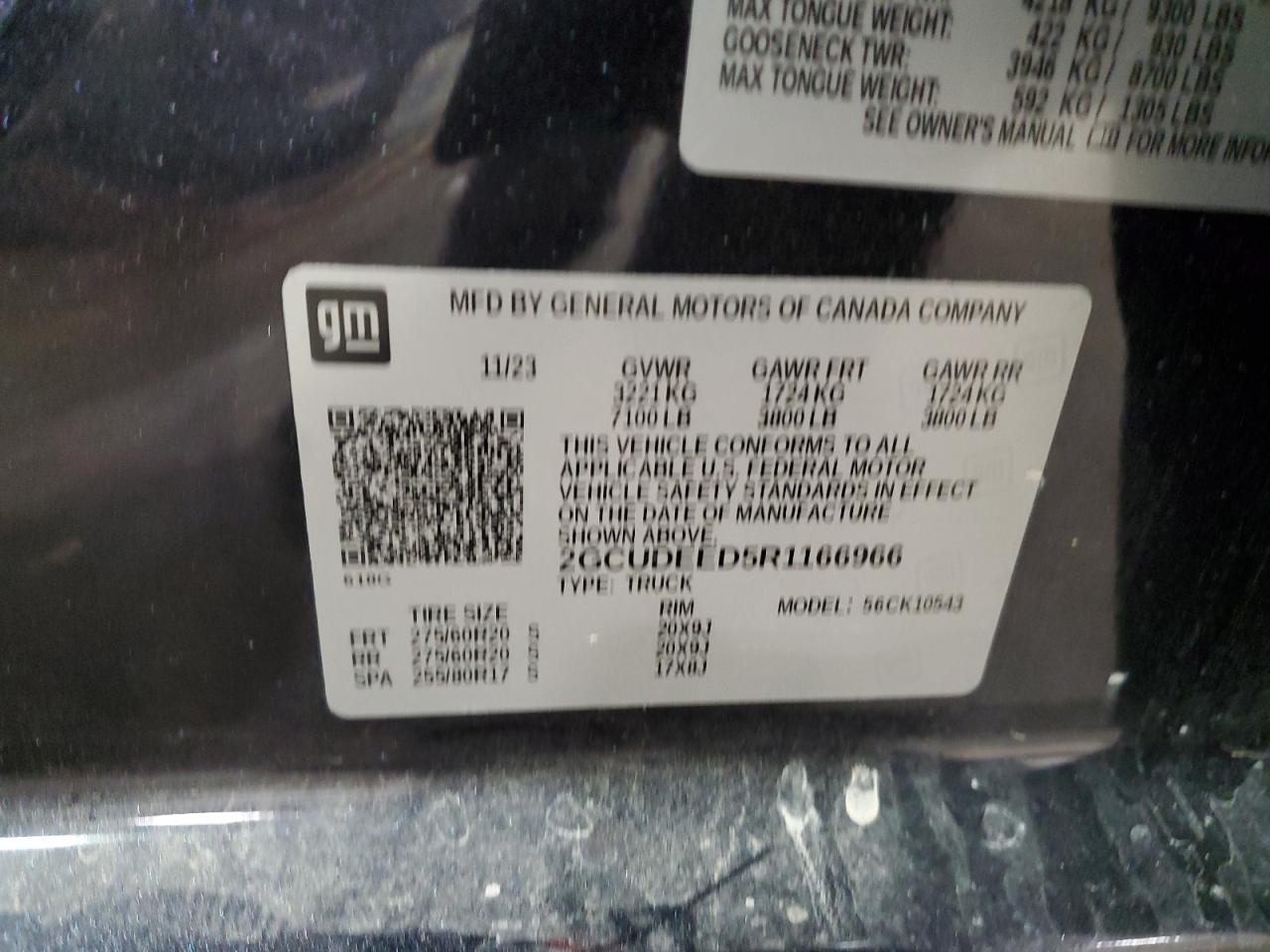 2024 CHEVROLET SILVERADO K1500 RST VIN:2GCUDEED5R1166966