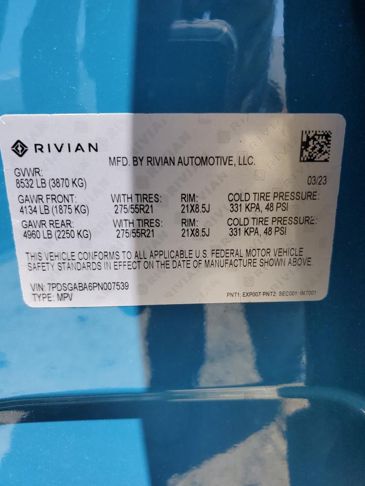 2023 RIVIAN R1S ADVENTURE VIN:7PDSGABA6PN007539