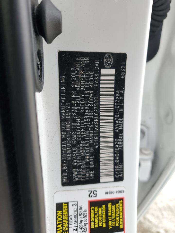 2022 TOYOTA CAMRY SE VIN:4T1G11AK9NU627535