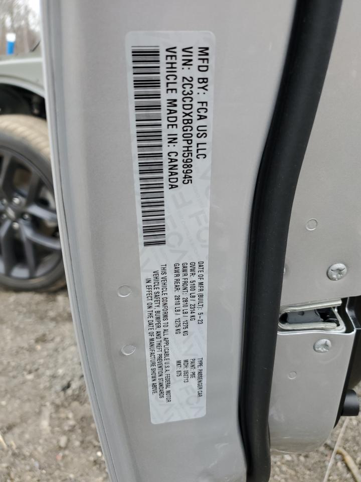 2023 DODGE CHARGER SXT VIN:2C3CDXBG0PH598945