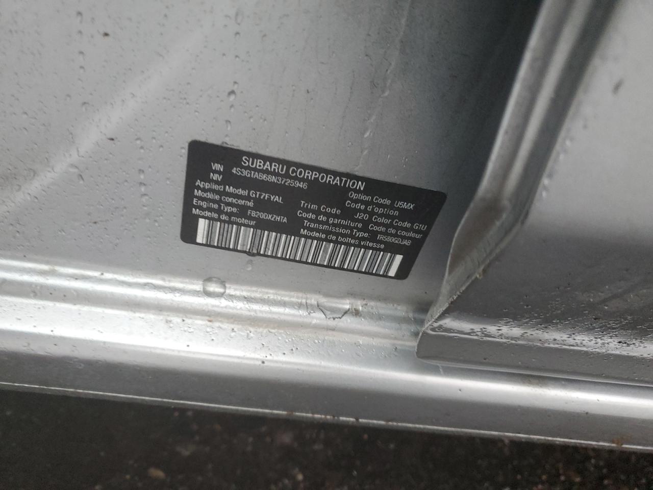 2022 SUBARU IMPREZA  VIN:4S3GTAB68N3725946