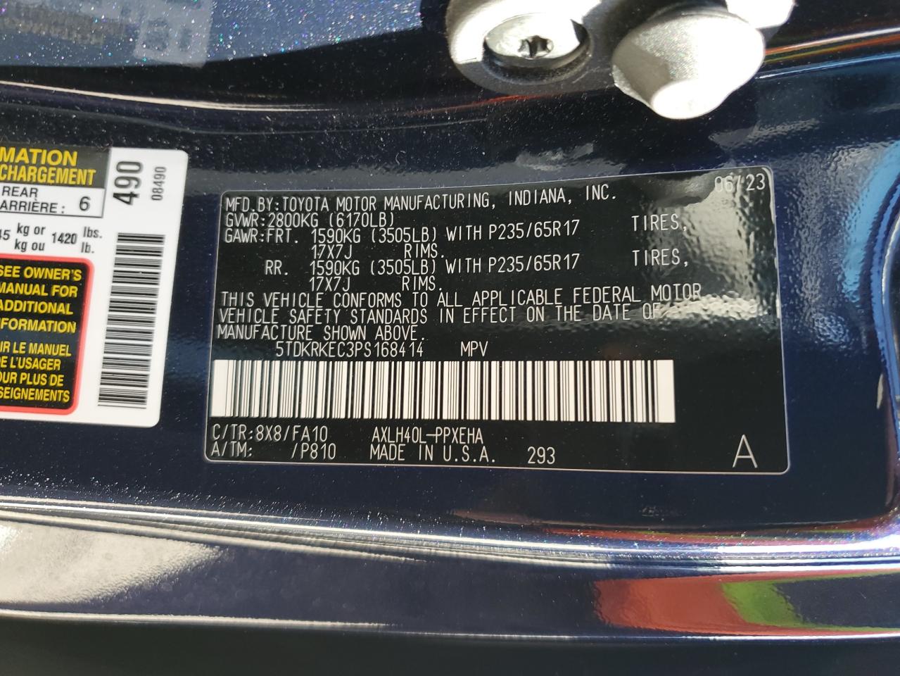 2023 TOYOTA SIENNA LE VIN:5TDKRKEC3PS168414