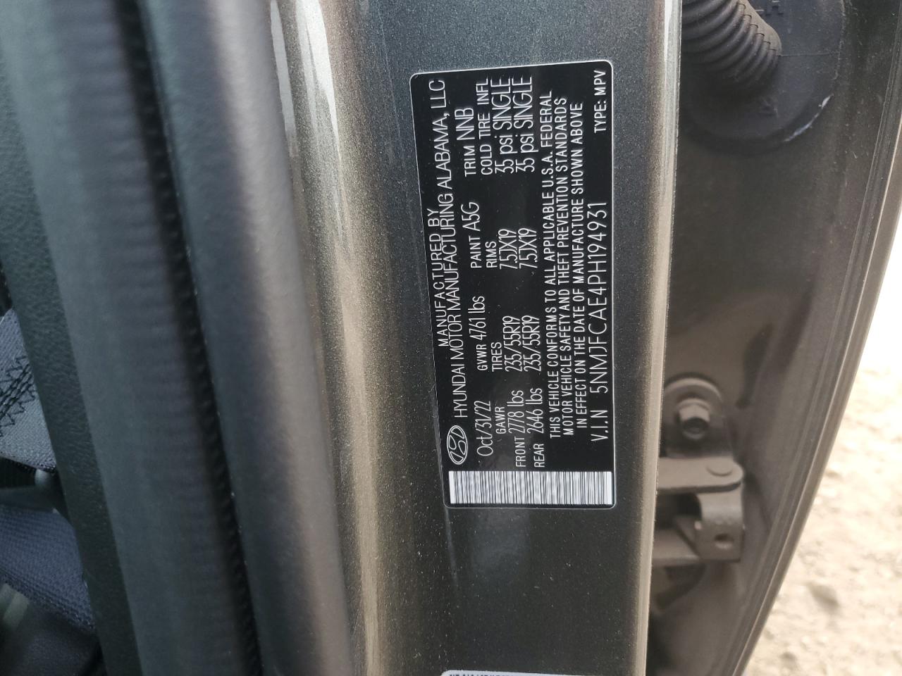 2023 HYUNDAI TUCSON SEL VIN:5NMJFCAE4PH194931