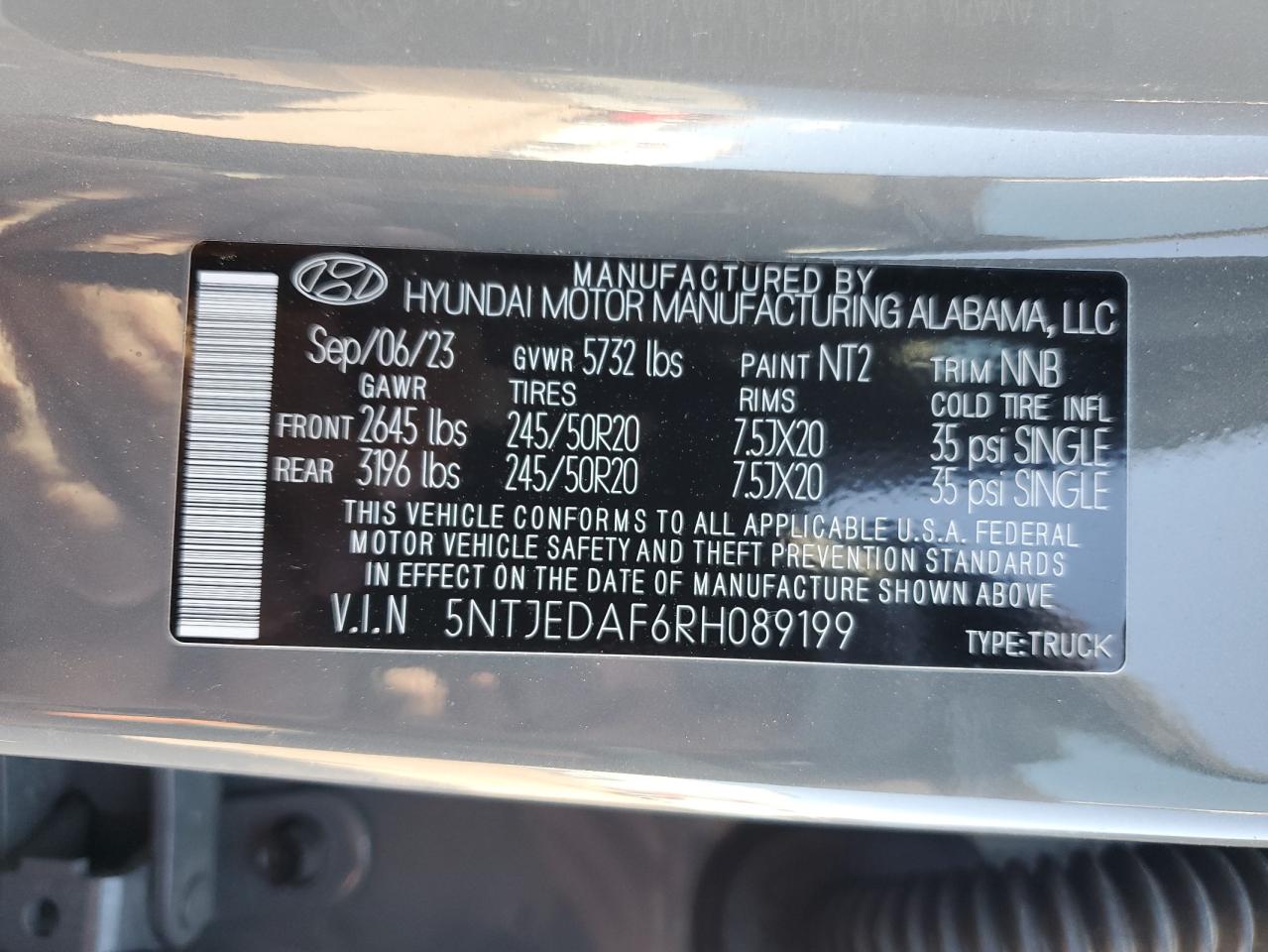 2024 HYUNDAI SANTA CRUZ LIMITED VIN:5NTJEDAF6RH089199