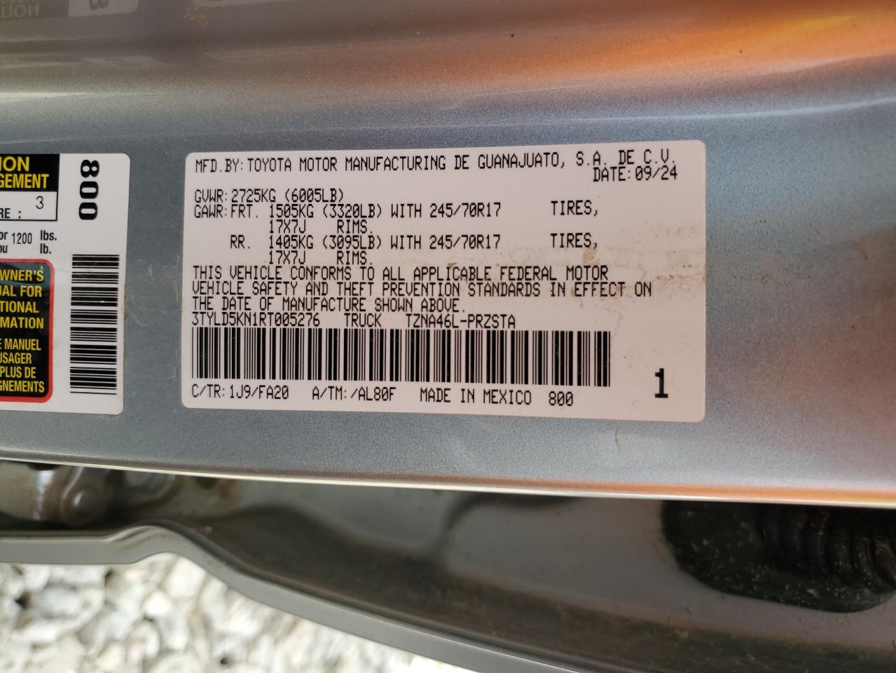 2024 TOYOTA TACOMA DOUBLE CAB VIN:3TYLD5KN1RT005276
