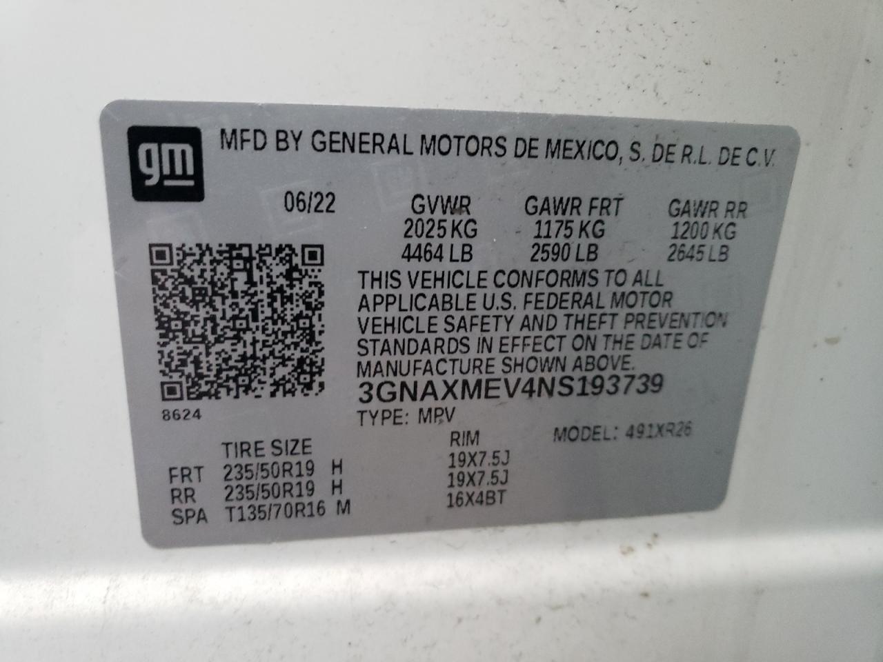 2022 CHEVROLET EQUINOX RS VIN:3GNAXMEV4NS193739
