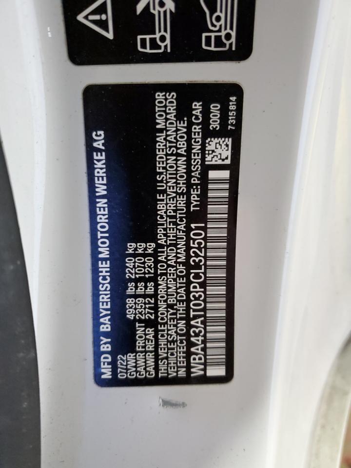 2023 BMW 430XI  VIN:WBA43AT03PCL32501