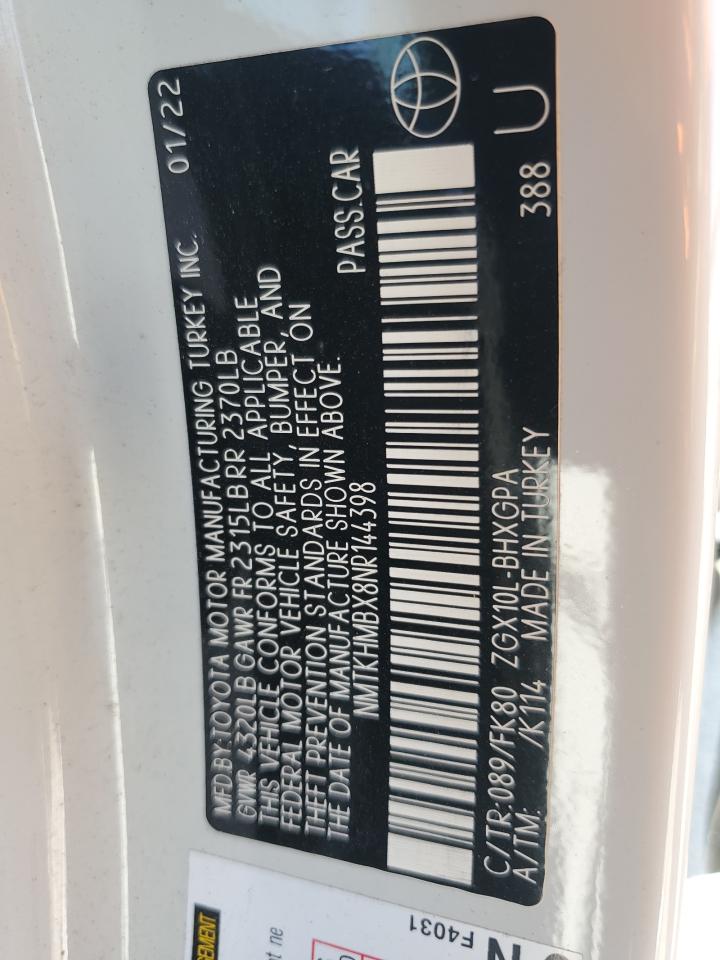 2022 TOYOTA C-HR XLE VIN:NMTKHMBX8NR144398