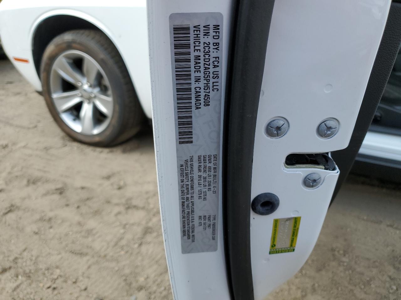 2023 DODGE CHALLENGER SXT VIN:2C3CDZAG5PH574508