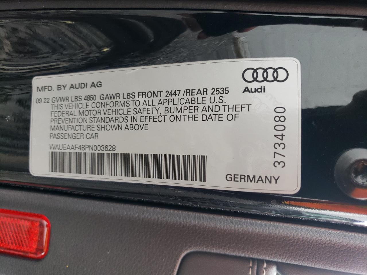 2023 AUDI A4 PREMIUM PLUS 45 VIN:WAUEAAF48PN003628