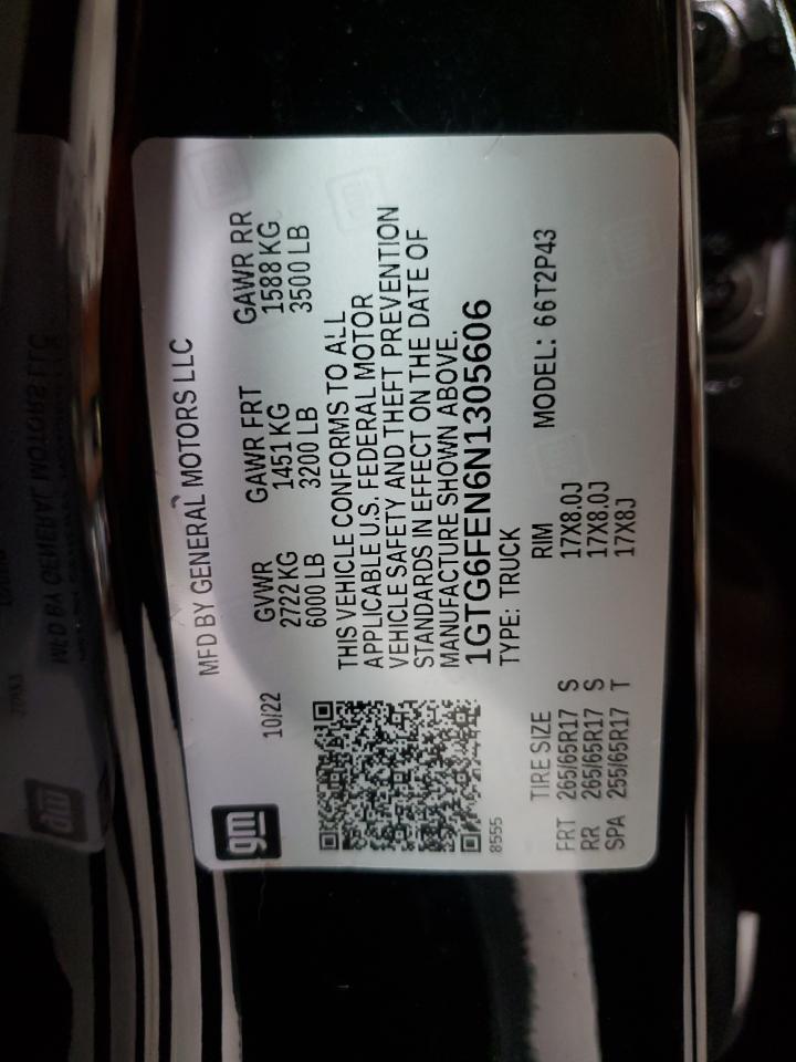 2022 GMC CANYON AT4 VIN:1GTG6FEN6N1305606