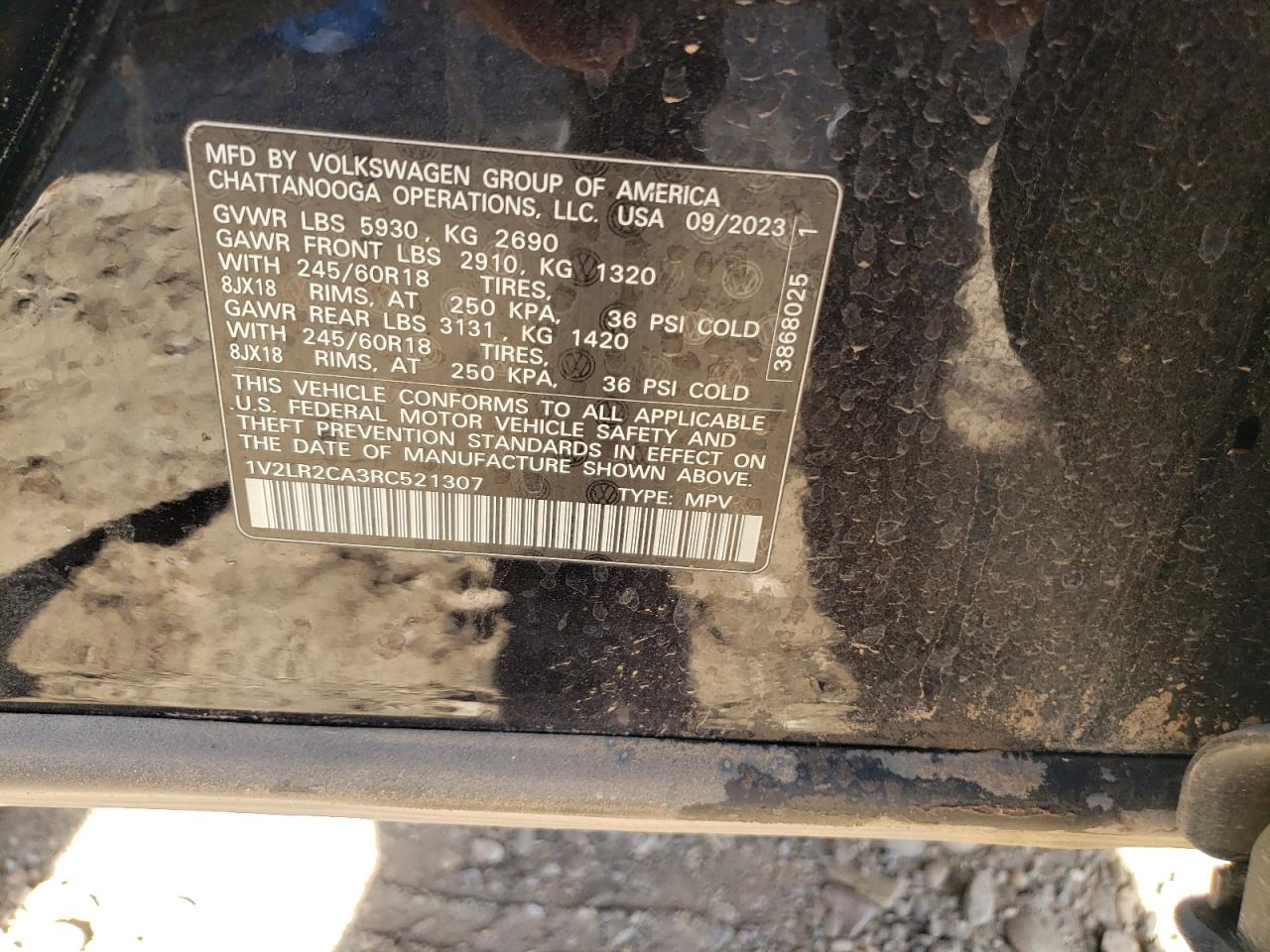 2024 VOLKSWAGEN ATLAS SE VIN:1V2LR2CA3RC521307