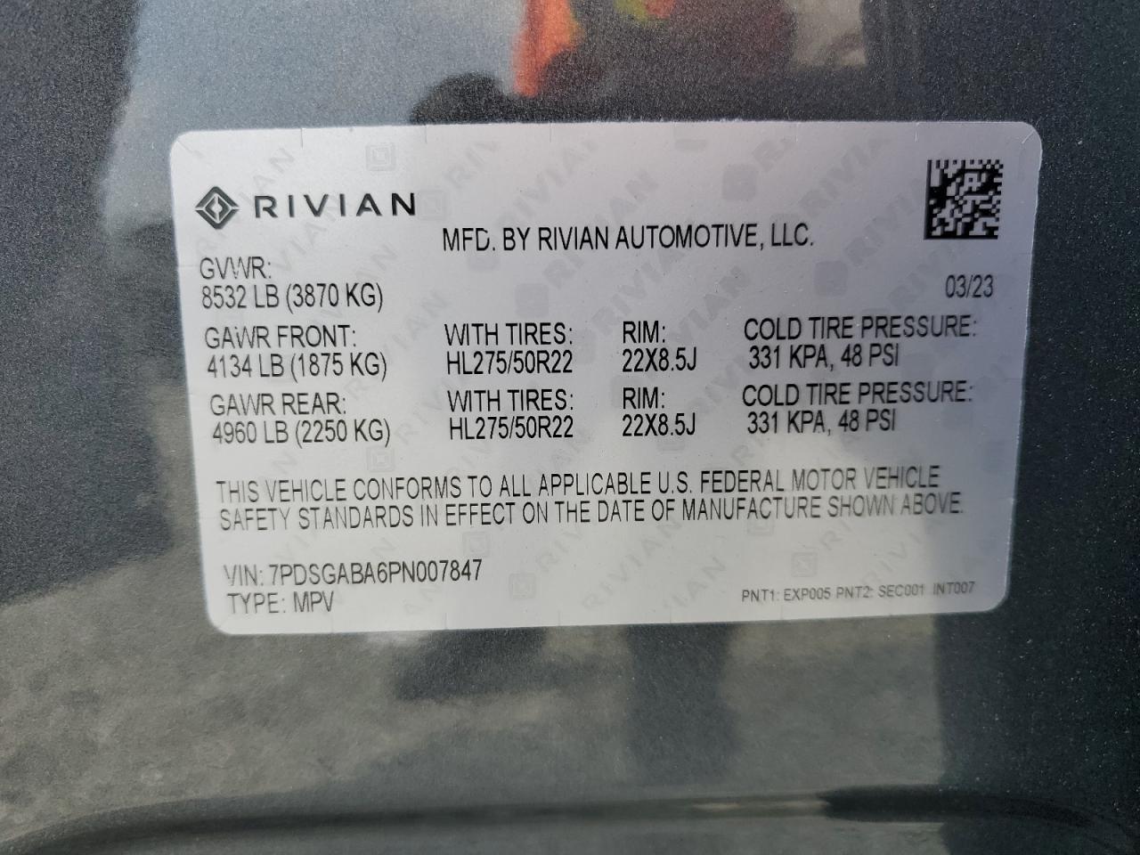 2023 RIVIAN R1S ADVENTURE VIN:7PDSGABA6PN007847