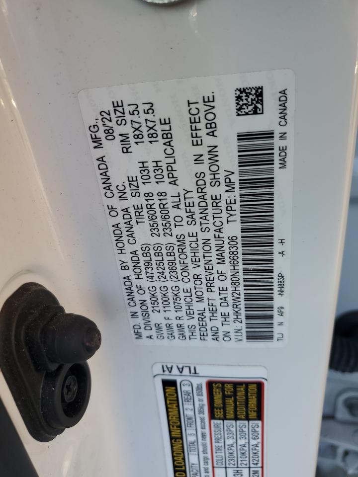 2022 HONDA CR-V EXL VIN:2HKRW2H80NH668306