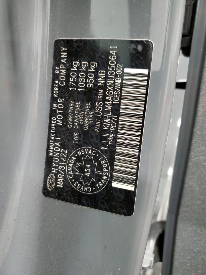 2022 HYUNDAI ELANTRA SEL VIN:KMHLM4AGXNU350641