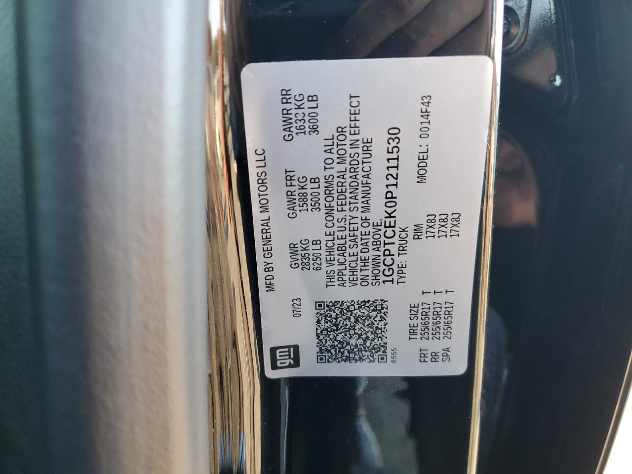 2023 CHEVROLET COLORADO LT VIN:1GCPTCEK0P1211530