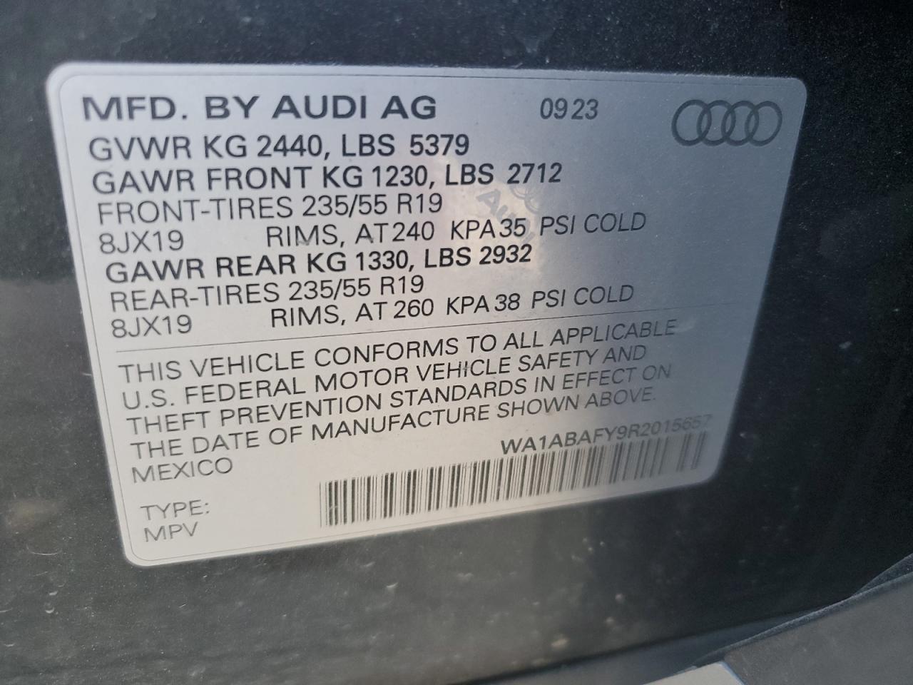 2024 AUDI Q5 PREMIUM 40 VIN:WA1ABAFY9R2015657