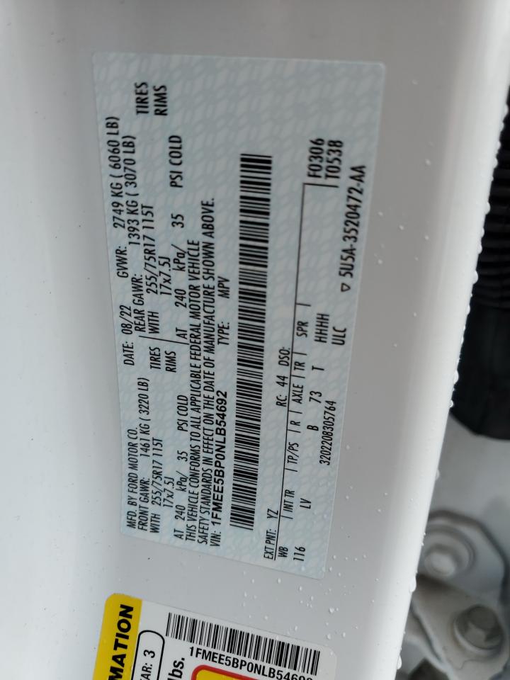 2022 FORD BRONCO BASE VIN:1FMEE5BP0NLB54692