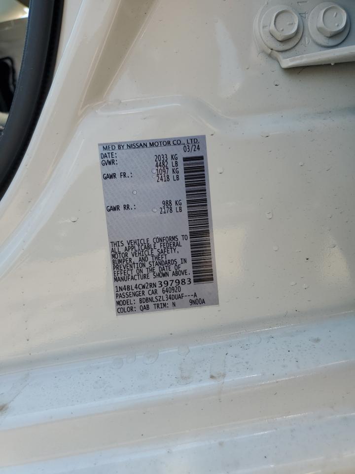 2024 NISSAN ALTIMA SR VIN:1N4BL4CW2RN397983