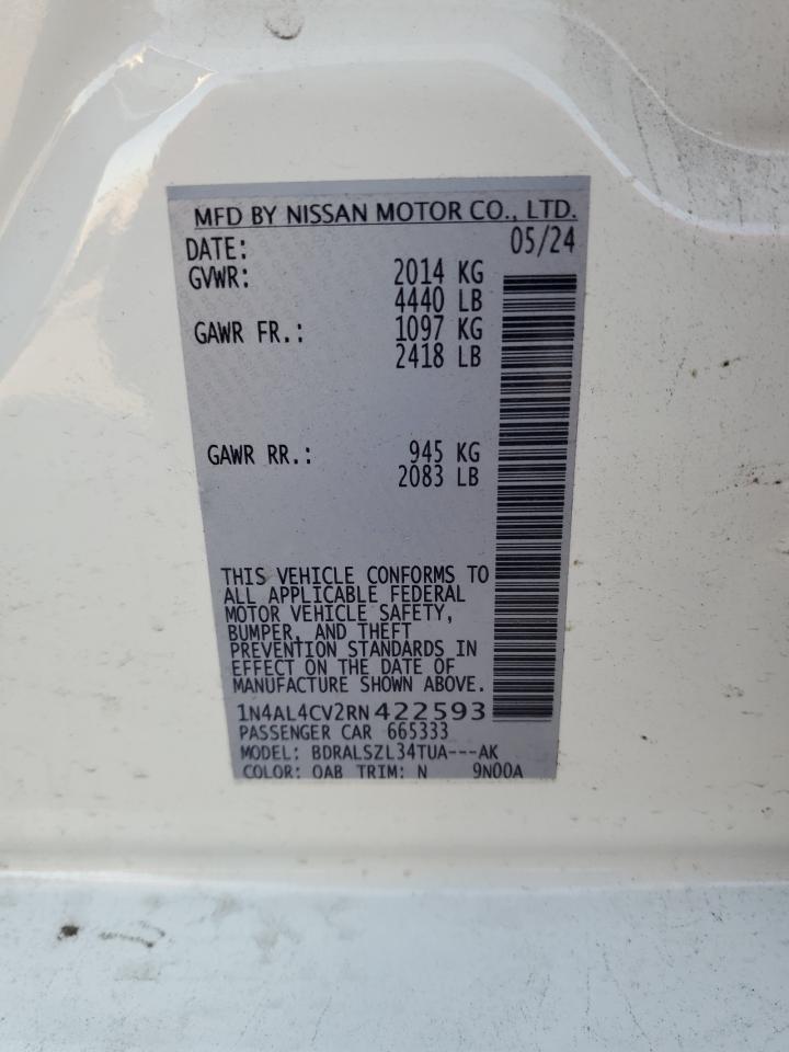 2024 NISSAN ALTIMA SR VIN:1N4AL4CV2RN422593