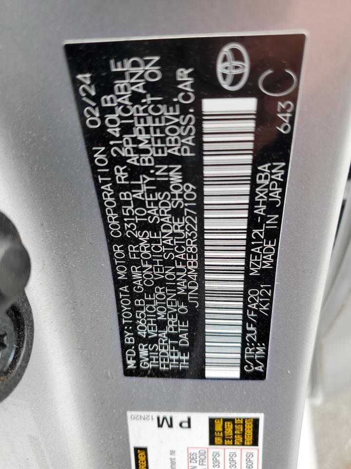 2024 TOYOTA COROLLA SE VIN:JTND4MBE8R3227109
