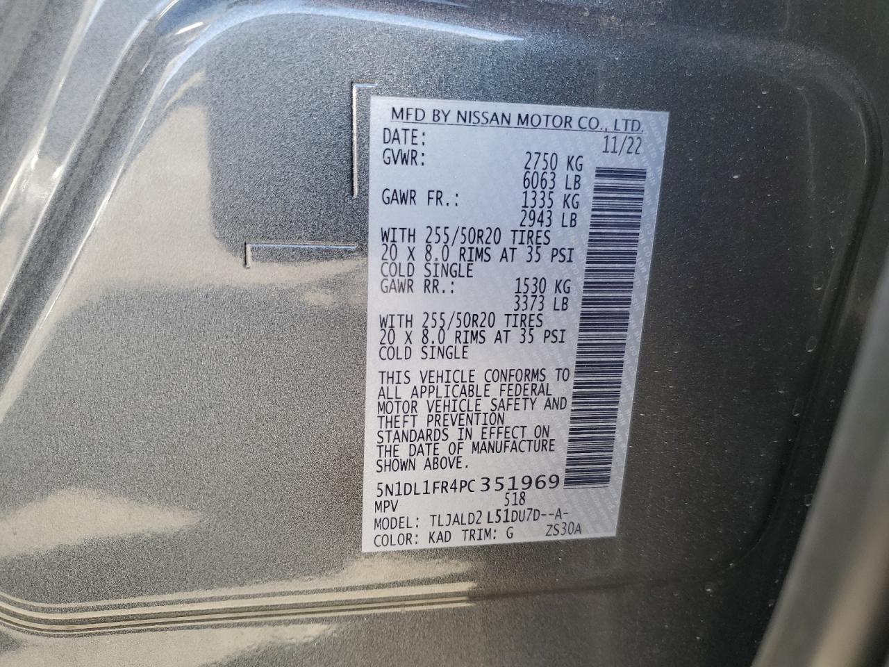 2023 INFINITI QX60 LUXE VIN:5N1DL1FR4PC351969