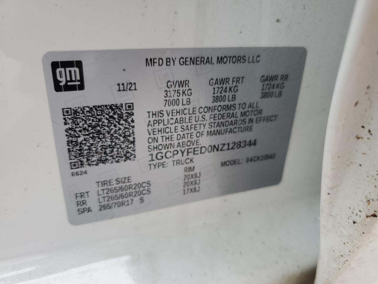 2022 CHEVROLET SILVERADO LTD K1500 LT TRAIL BOSS VIN:1GCPYFED0NZ128344