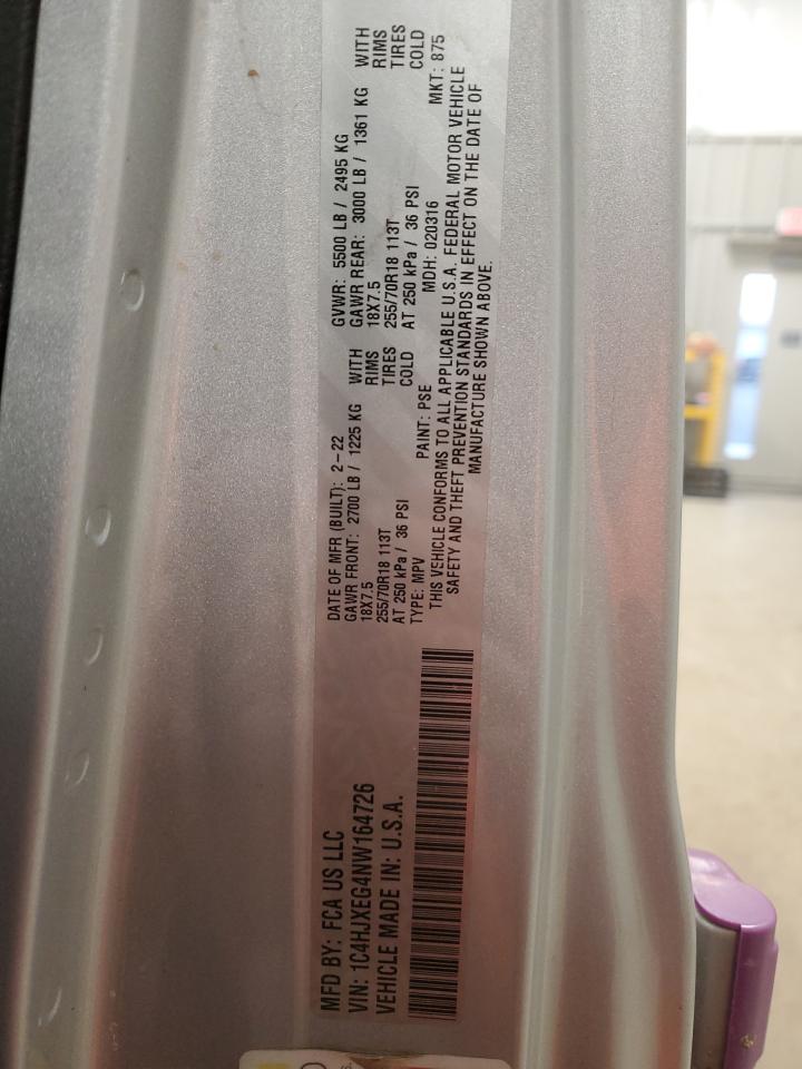 2022 JEEP WRANGLER UNLIMITED SAHARA VIN:1C4HJXEG4NW164726