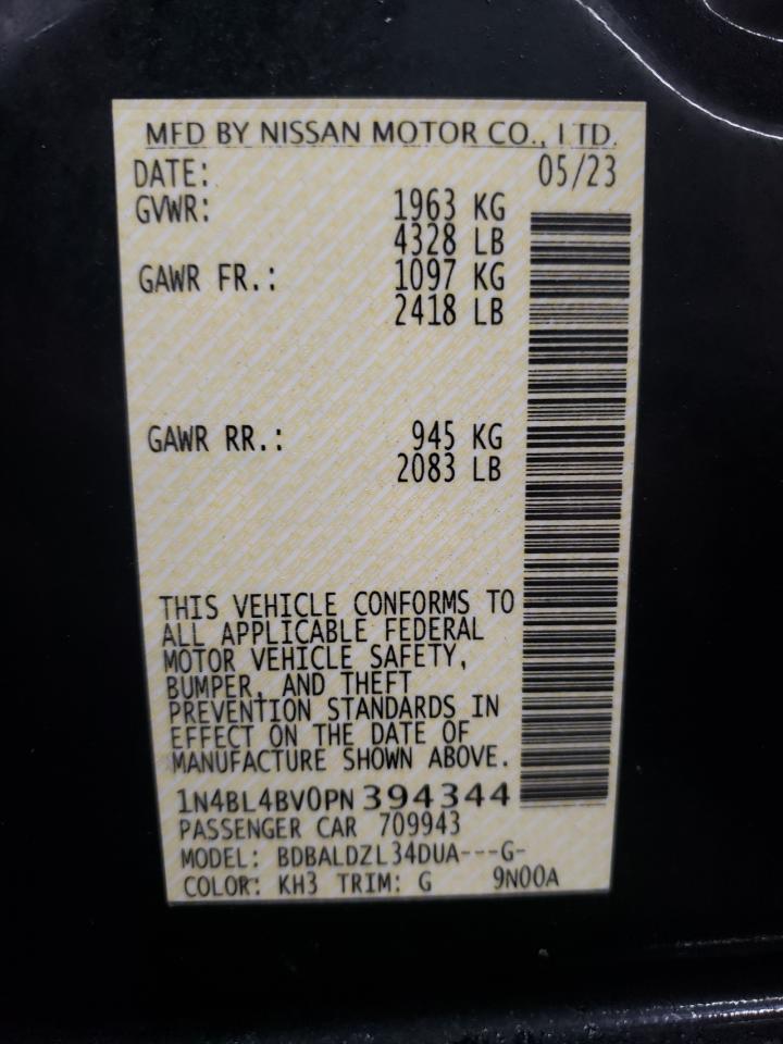 2023 NISSAN ALTIMA S VIN:1N4BL4BV0PN394344