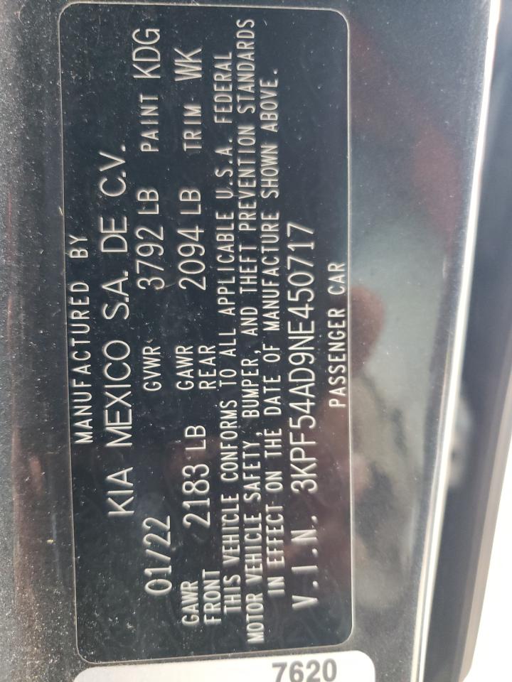 2022 KIA FORTE GT LINE VIN:3KPF54AD9NE450717