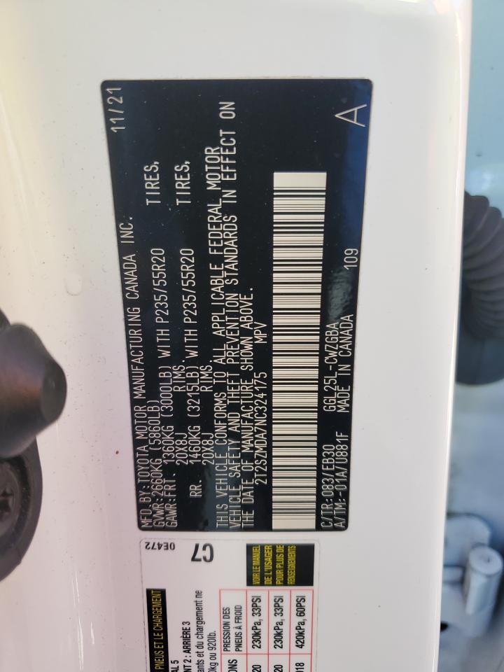 2022 LEXUS RX 350 F SPORT VIN:2T2SZMDA7NC324175