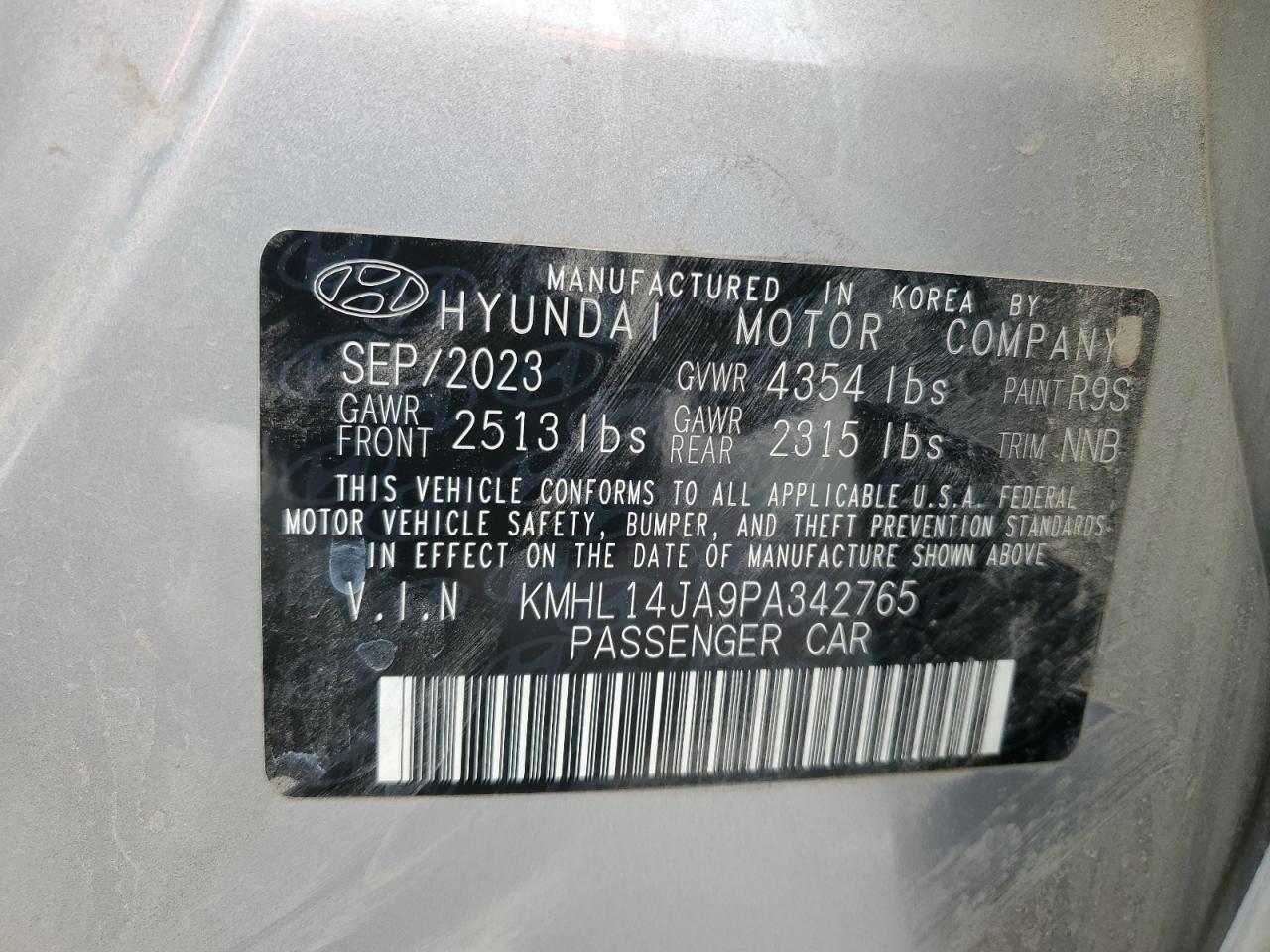 2023 HYUNDAI SONATA SEL VIN:KMHL14JA9PA342765