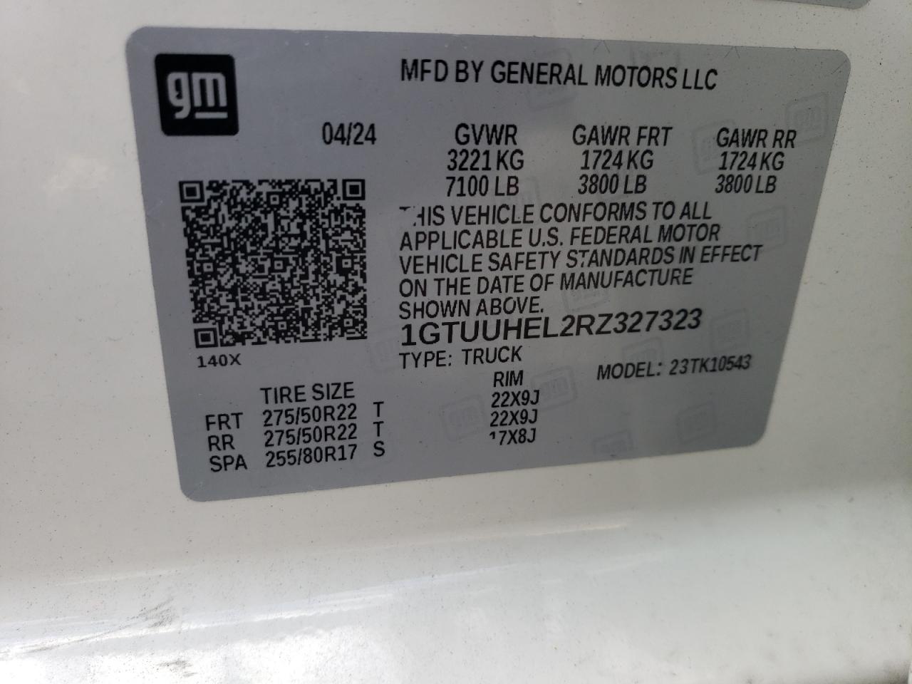 2024 GMC SIERRA K1500 DENALI ULTIMATE VIN:1GTUUHEL2RZ327323