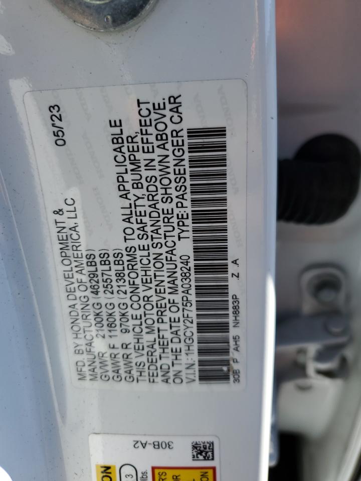 2023 HONDA ACCORD HYBRID SPORT-L VIN:1HGCY2F75PA038240