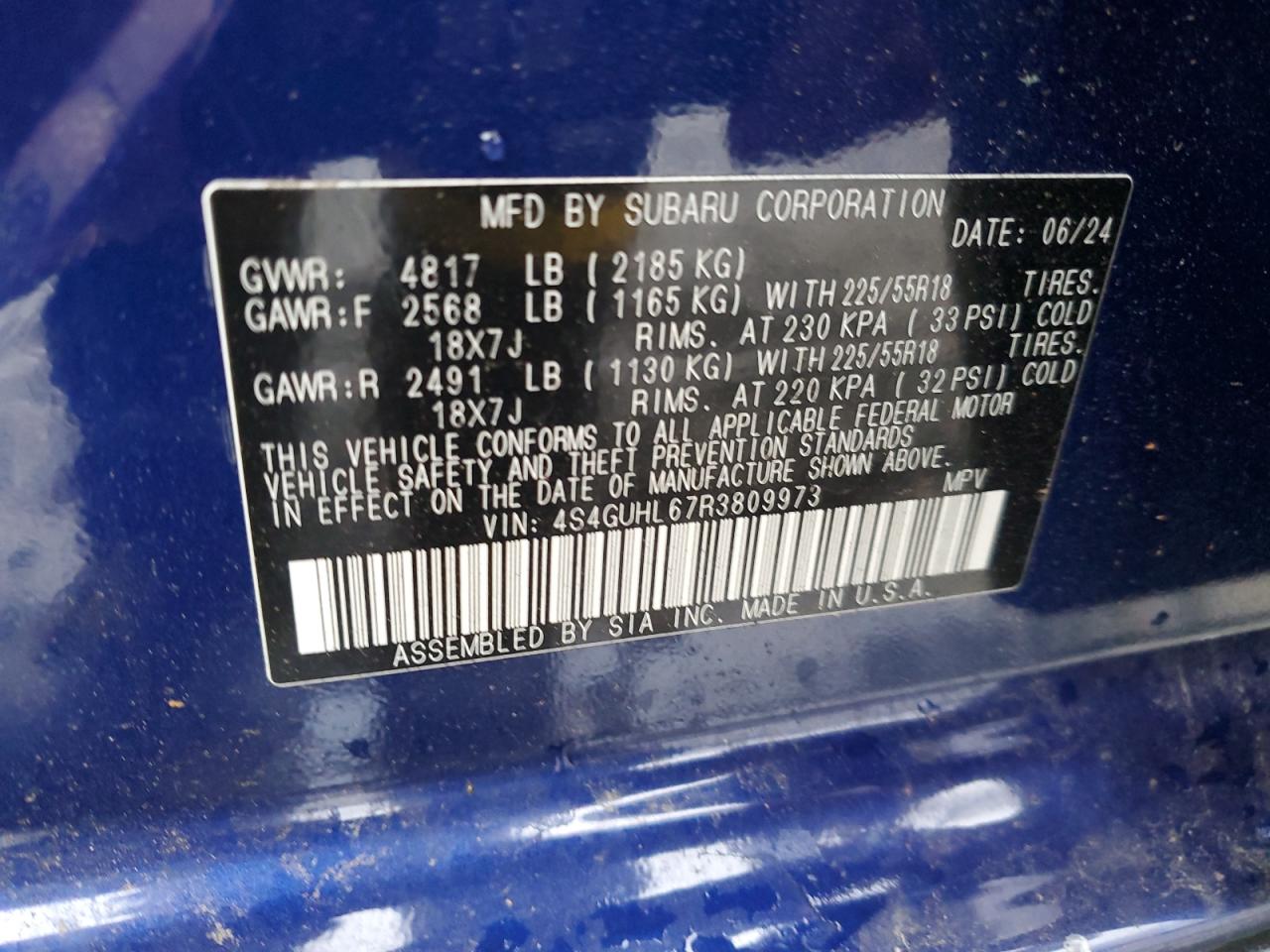 2024 SUBARU CROSSTREK LIMITED VIN:4S4GUHL67R3809973