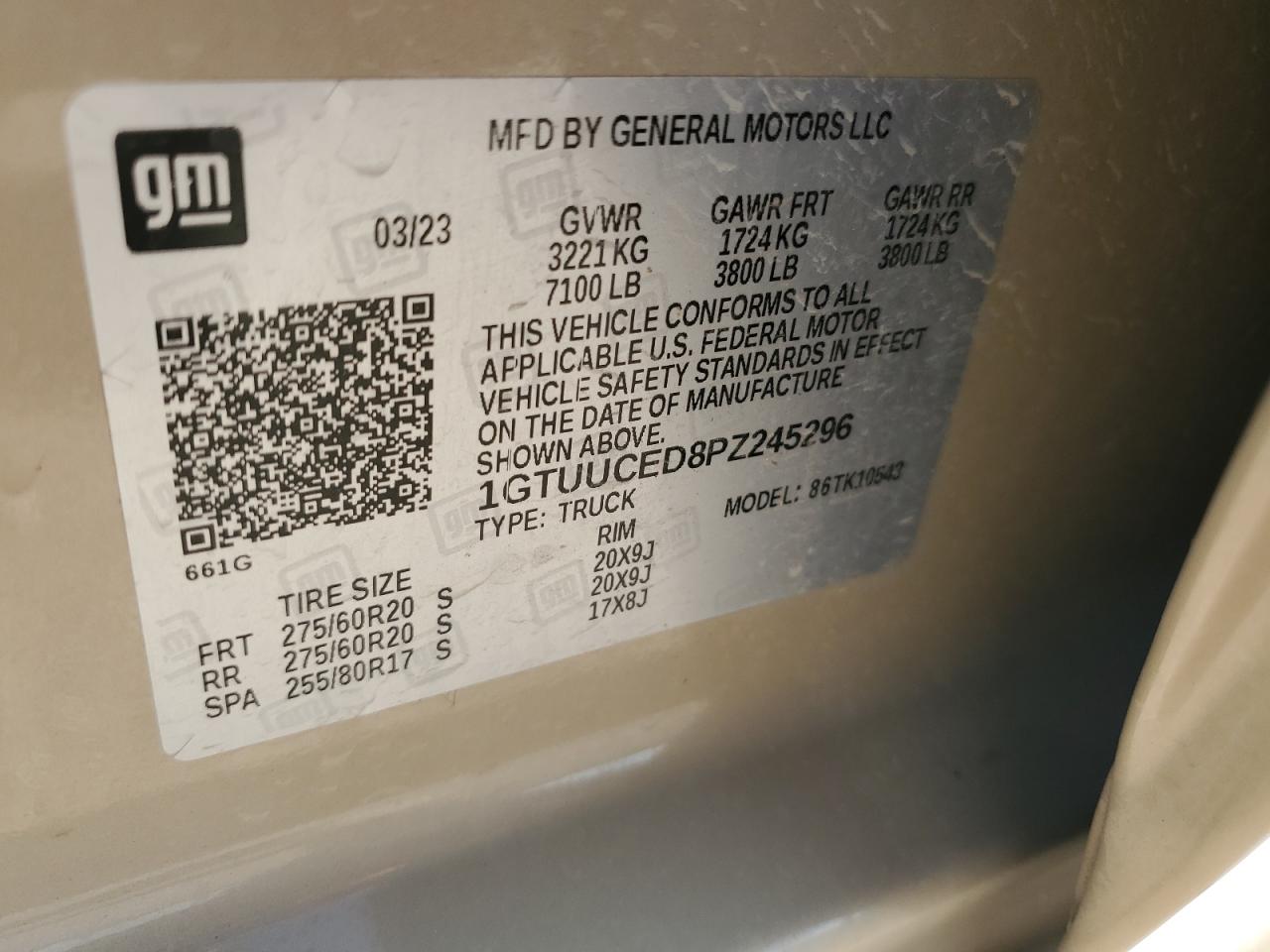 2023 GMC SIERRA K1500 ELEVATION VIN:1GTUUCED8PZ245296