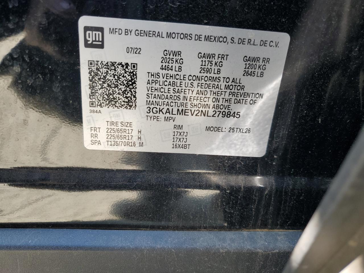 2022 GMC TERRAIN SLE VIN:3GKALMEV2NL279845
