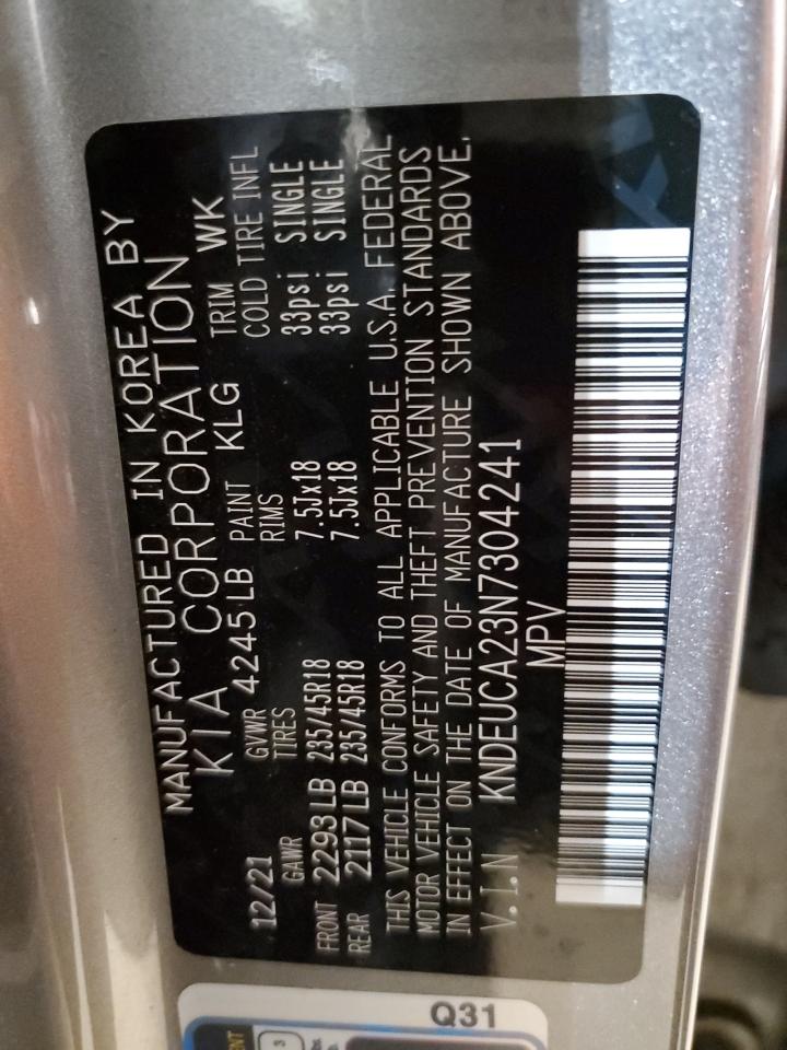 2022 KIA SELTOS NIGHTFALL VIN:KNDEUCA23N7304241