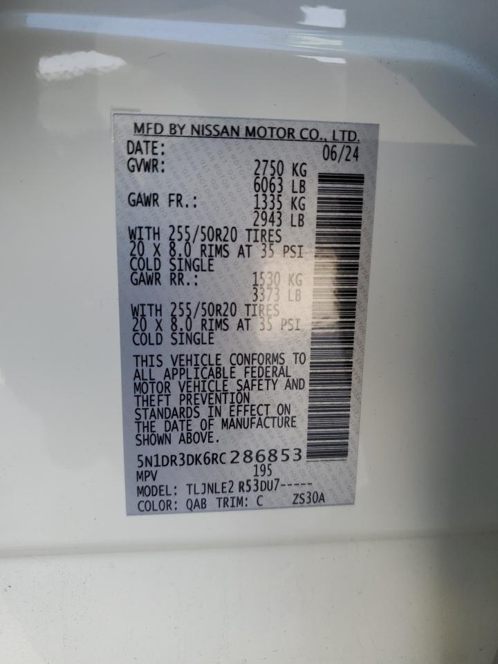 2024 NISSAN PATHFINDER PLATINUM VIN:5N1DR3DK6RC286853