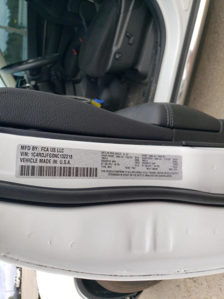 2022 DODGE DURANGO PURSUIT VIN:1C4RDJFG0NC132218