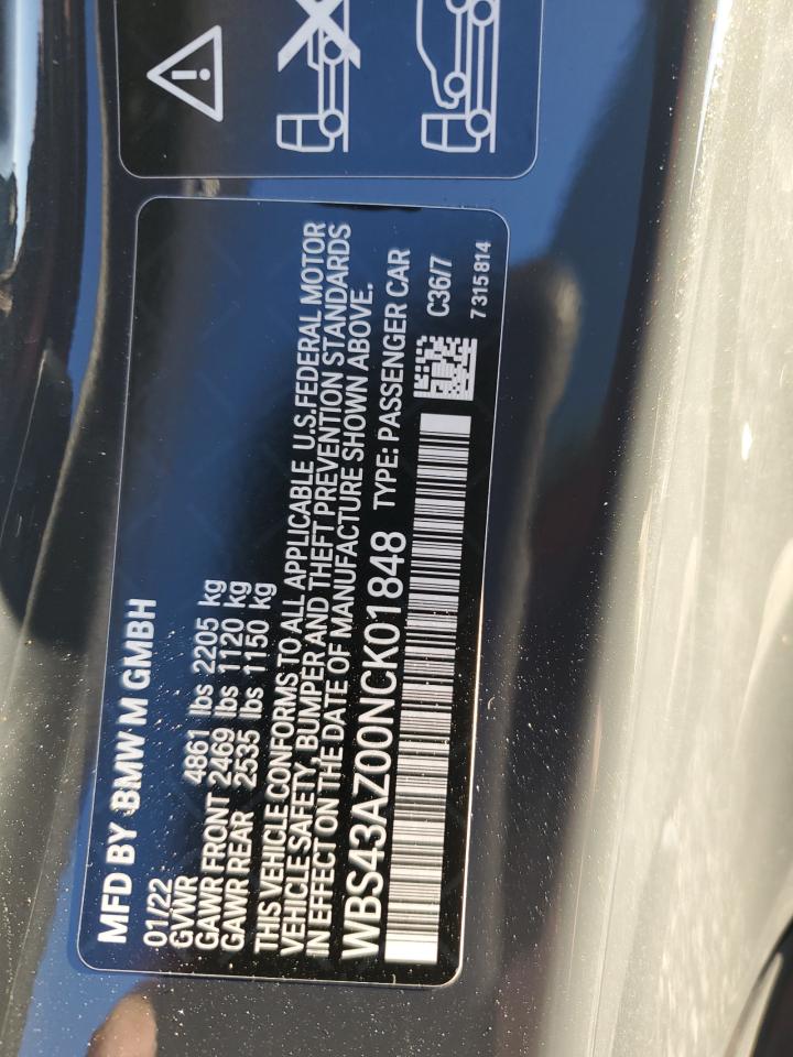 2022 BMW M4 COMPETITION VIN:WBS43AZ00NCK01848