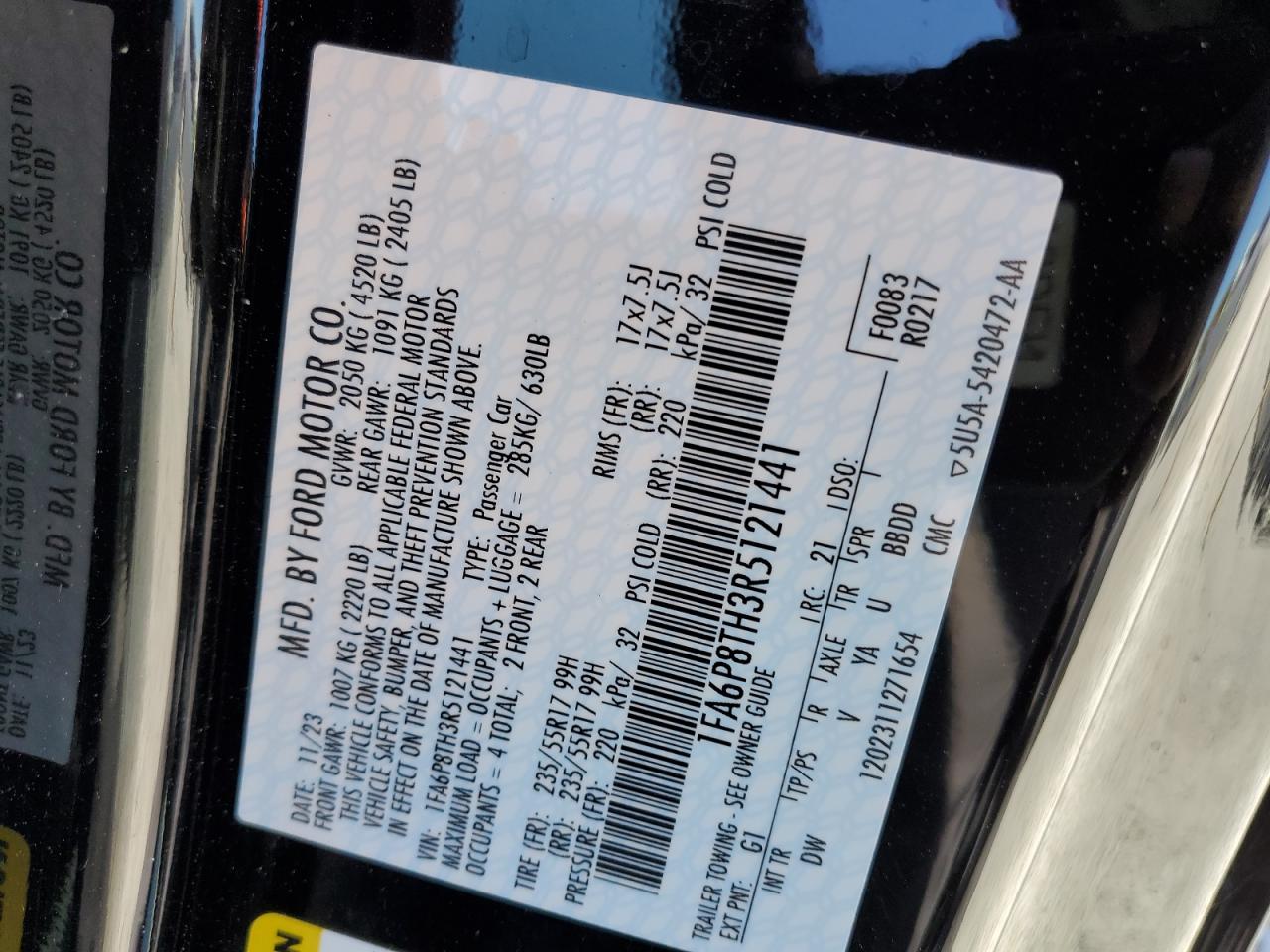 2024 FORD MUSTANG  VIN:1FA6P8TH3R5121441