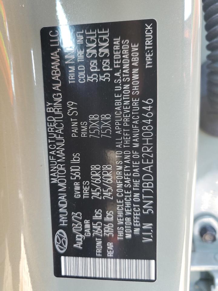 2024 HYUNDAI SANTA CRUZ SEL VIN:5NTJBDAE2RH084646