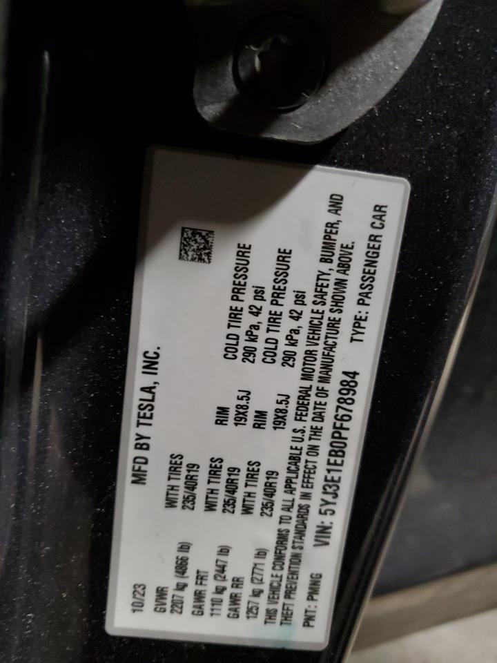 2023 TESLA MODEL 3  VIN:5YJ3E1EB0PF678984
